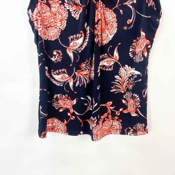 2/$30 Tommy Hilfiger Small Womens Blue/Orange Floral Sleeveless Blouse - Picture 5 of 10